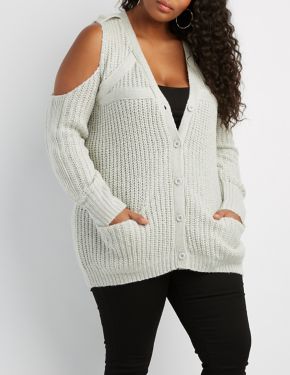 Plus Size Cold Shoulder Boyfriend Cardigan
