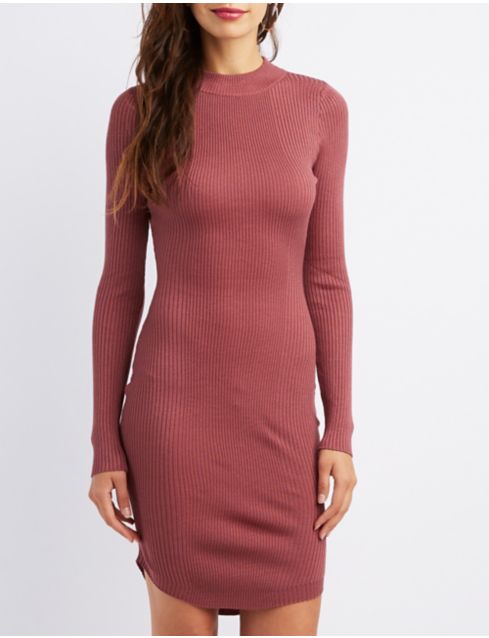 Ribbed Mock Neck Bodycon Dress | Charlotte Russe