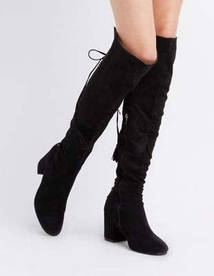 back lace up knee high boots