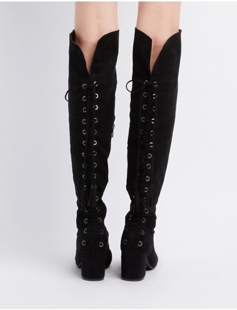 Faux Suede Tassel Lace-Up Back Over-The-Knee Boots | Charlotte Russe