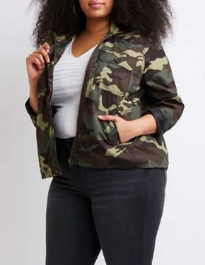 Plus Size Camo Anorak Cropped Jacket