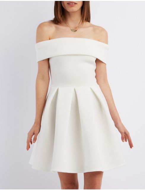 Off-The-Shoulder Scuba Skater Dress