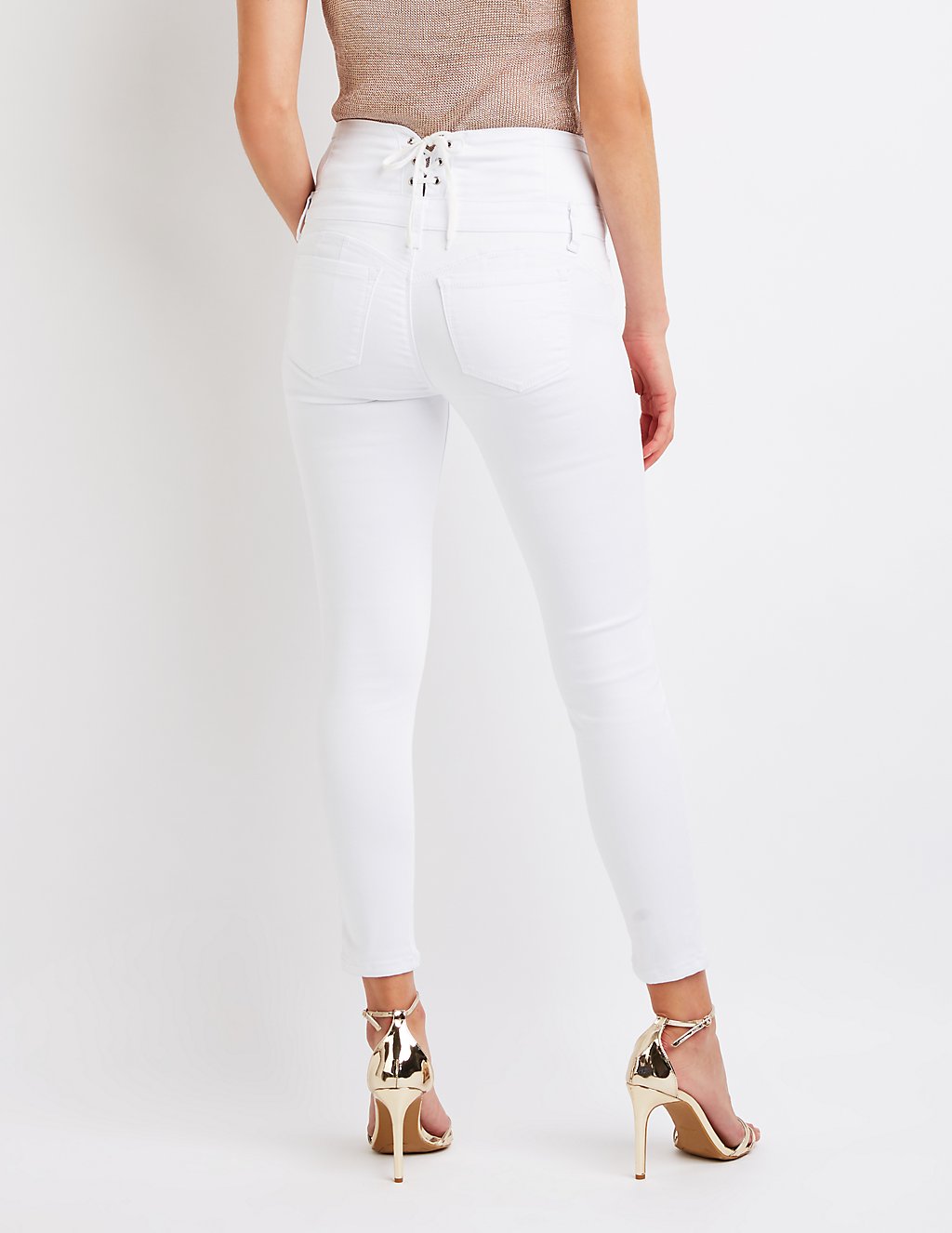 Lace Up High Waist Skinny Jeans