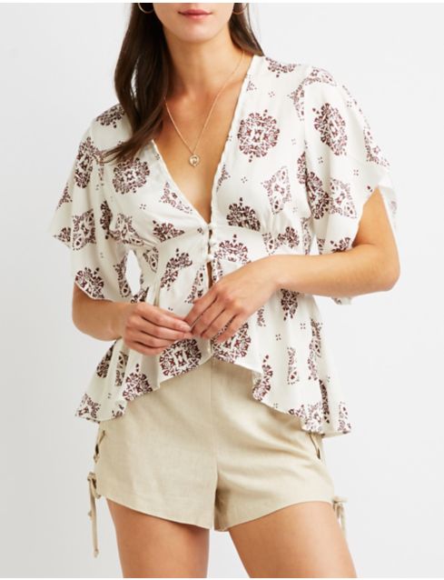 Printed Ruffle Sleeve Top