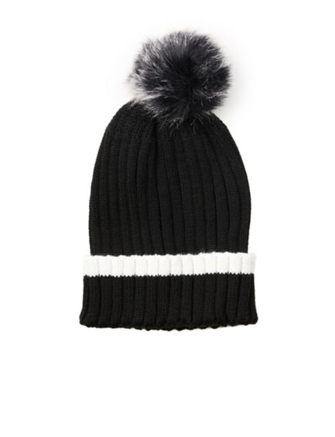 Striped Pom Pom Beanie