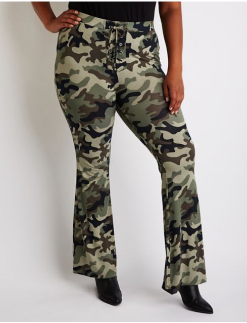 Plus Size Camo Flare Pants