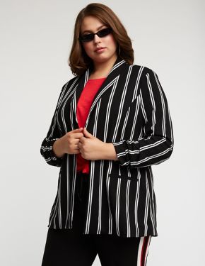 Plus Size Striped Open Front Blazer