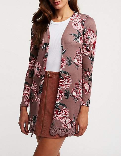 Floral Open Front Cardigan