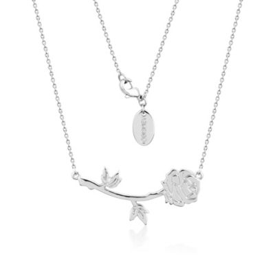 Collier en plaqu&eacute; or blanc repr&eacute;sentant la rose enchant&eacute;e La Belle et la B&ecirc;te Couture Kingdom