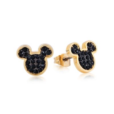 Pendientes de bot&oacute;n de cristal ba&ntilde;ados en oro Mickey Mouse, Couture Kingdom