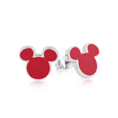Pendientes de bot&oacute;n ba&ntilde;ados en oro blanco Mickey Mouse, Couture Kingdom