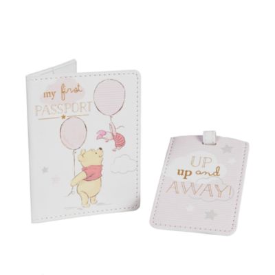 Porte-adresse et porte-passeport Winnie l'Ourson roses pour b&eacute;b&eacute;s
