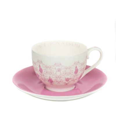 Platito y taza de t&eacute; porcelana ceniza hueso Aurora, English Ladies Co.