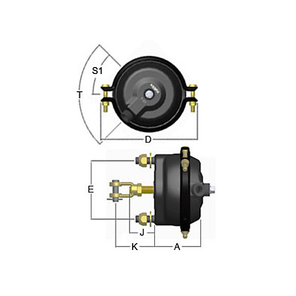 Haldex - Cylindre de frein, T16, Course: 2-1/4 po, Tige: 8 po - ANLSC16