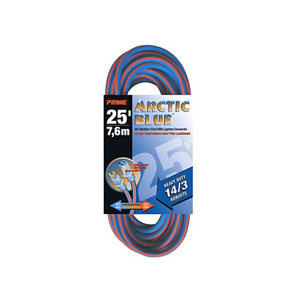 Prime - Extension de câble électrique 25 pi de calibre 14/3 Arctic Blue pour toutes intempéries avec caoutchouc TPE - PRILT530725
