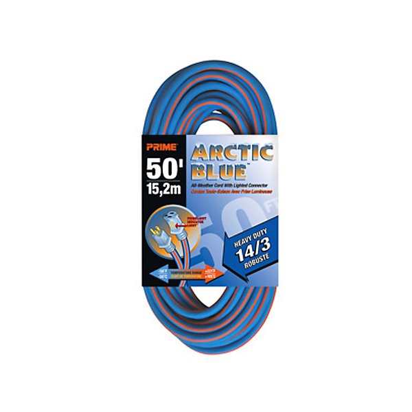 Prime - Extension de câble électrique 50 pi de calibre 14/3 Arctic Blue pour toutes intempéries avec caoutchouc TPE - PRILT530730