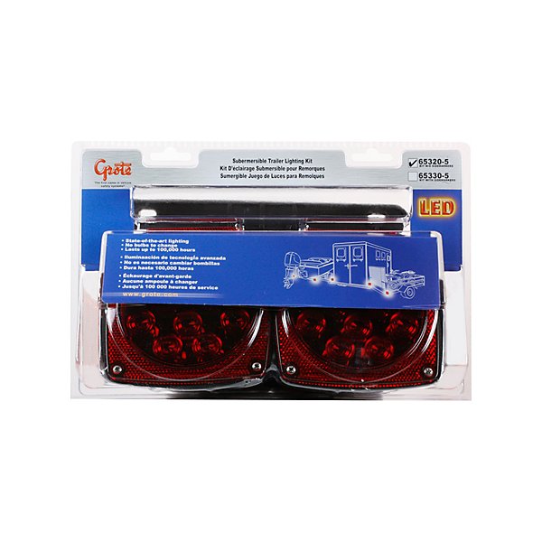 Grote - Submersible LED Trailer Lighting Kits, Red, Square, Stud - GRO65320-5