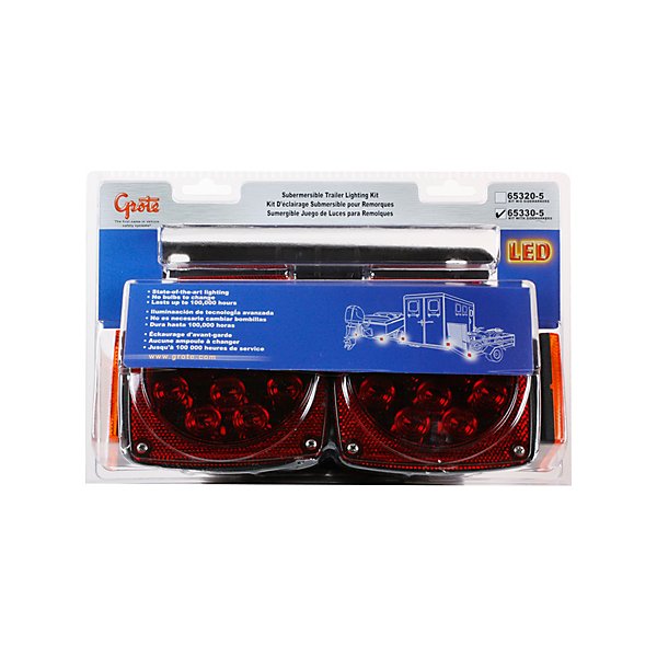 Grote - Submersible LED Trailer Lighting Kits, Red, Square, Stud - GRO65330-5
