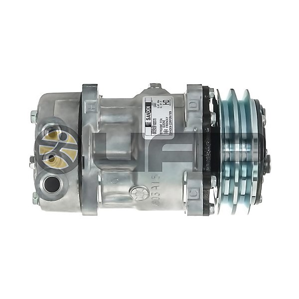 Sanden - AC Compressor, Sanden, 2 A-Groove, Ear Mount, Head: GQ, V: 12 - MEI5373