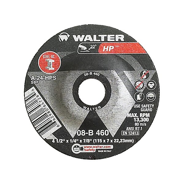Walter Surface Technologies - HP™ Depressed Center Grinding Wheel, 4-1/2" x 1/4", 7/8" arbor, Type 27 Each - SCNVV074