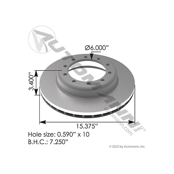 Automann - Brake Rotor, Dia: 15-3/8 in, Hat Shaped - MZB153.122729