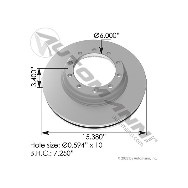 Automann - Brake Rotor, Dia: 15 in, Hat Shaped - MZB153.123557