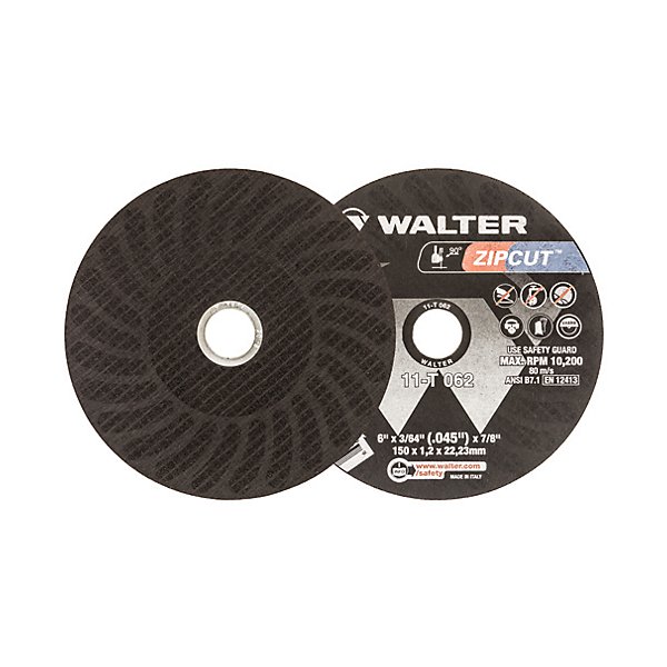 Walter Surface Technologies - "Meule à tronçonner renforcée ZipcutMC, 6" x 3/64", Arbre de 7/8", Type 1, 10 200 Tr/min" - WST11T062