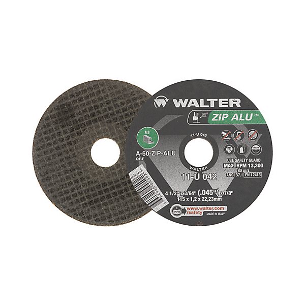 Walter Surface Technologies - "Meule à tronçonner Zip AluMC, 4-1/2" x 3/64", Arbre de 7/8", Type 1, Oxyde d'aluminium, 13 300 Tr/min" - WST11U042