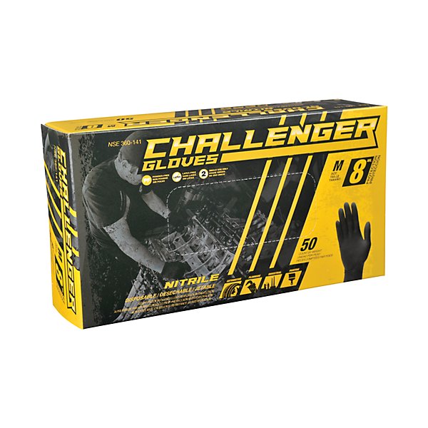 Challenger Gloves - Nitrile Gloves 8 Mil Black Medium - GJO360-141