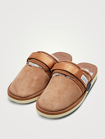 SUICOKE ZAVO-M2AB Shearling And Suede Mules Women's Brown