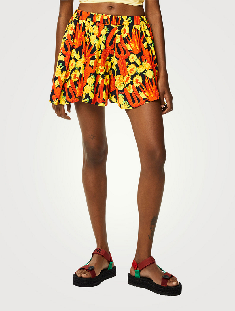 LOEWE Paula's Ibiza Flared Shorts In Cactus Print Women's Black
