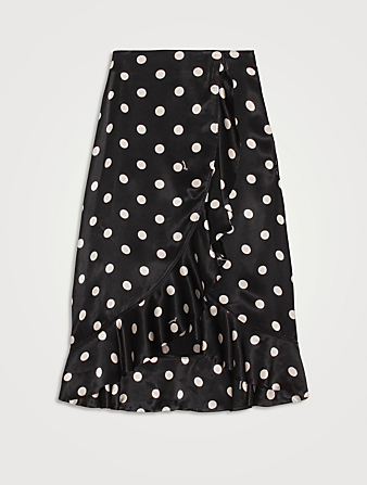 GANNI Re-Cut Satin Frill Midi Skirt In Polka Dot Women's Black