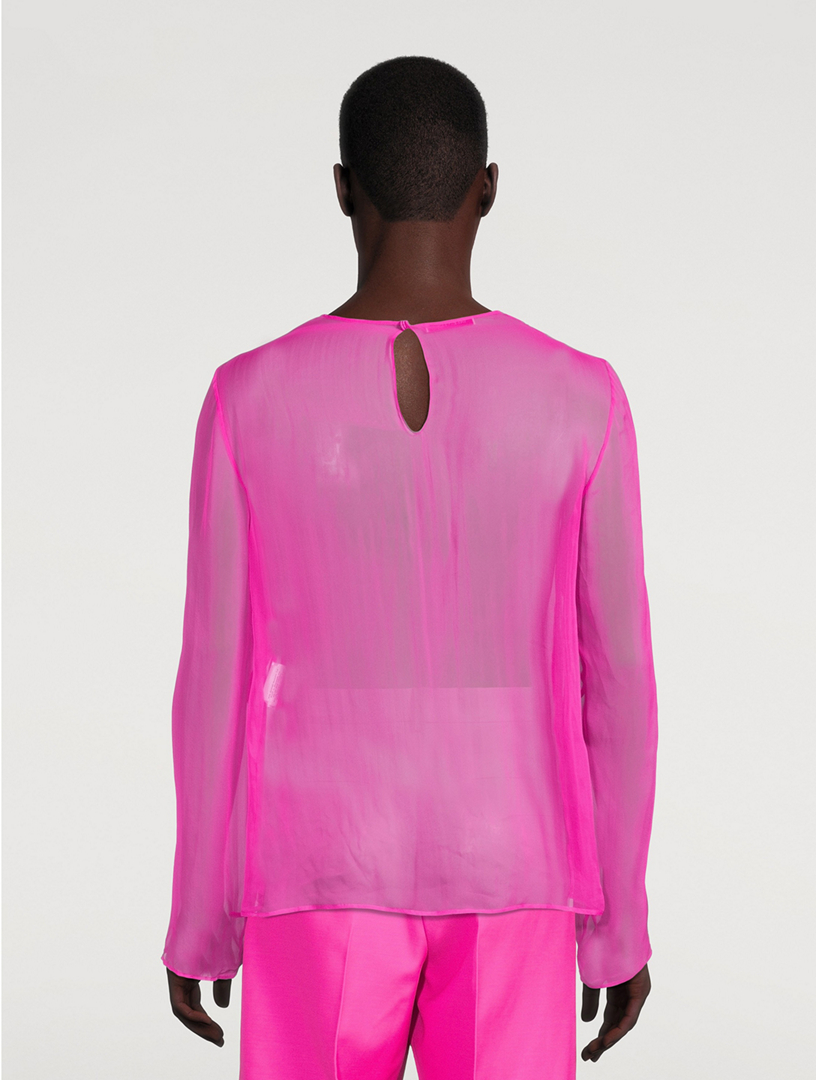 VALENTINO Silk Chiffon Long-Sleeve Top Mens Pink