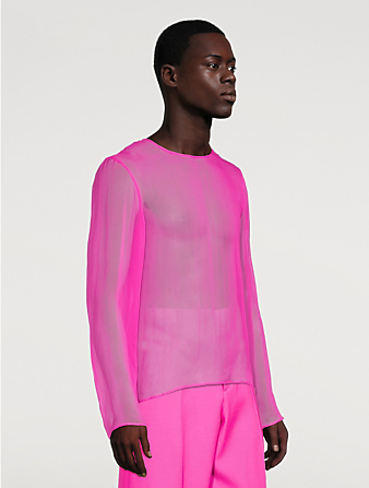 VALENTINO Silk Chiffon Long-Sleeve Top Mens Pink