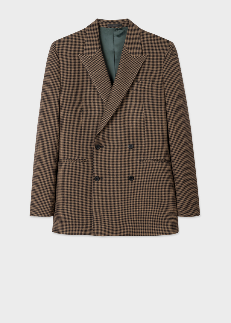 PAUL SMITH Wool Double-Breasted Jacket In Check Print Men's Brown
