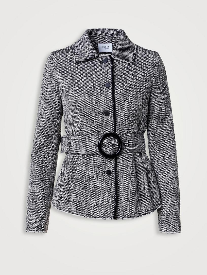 Cotton-blend Blelted tweed Jacket S - ノーカラージャケット