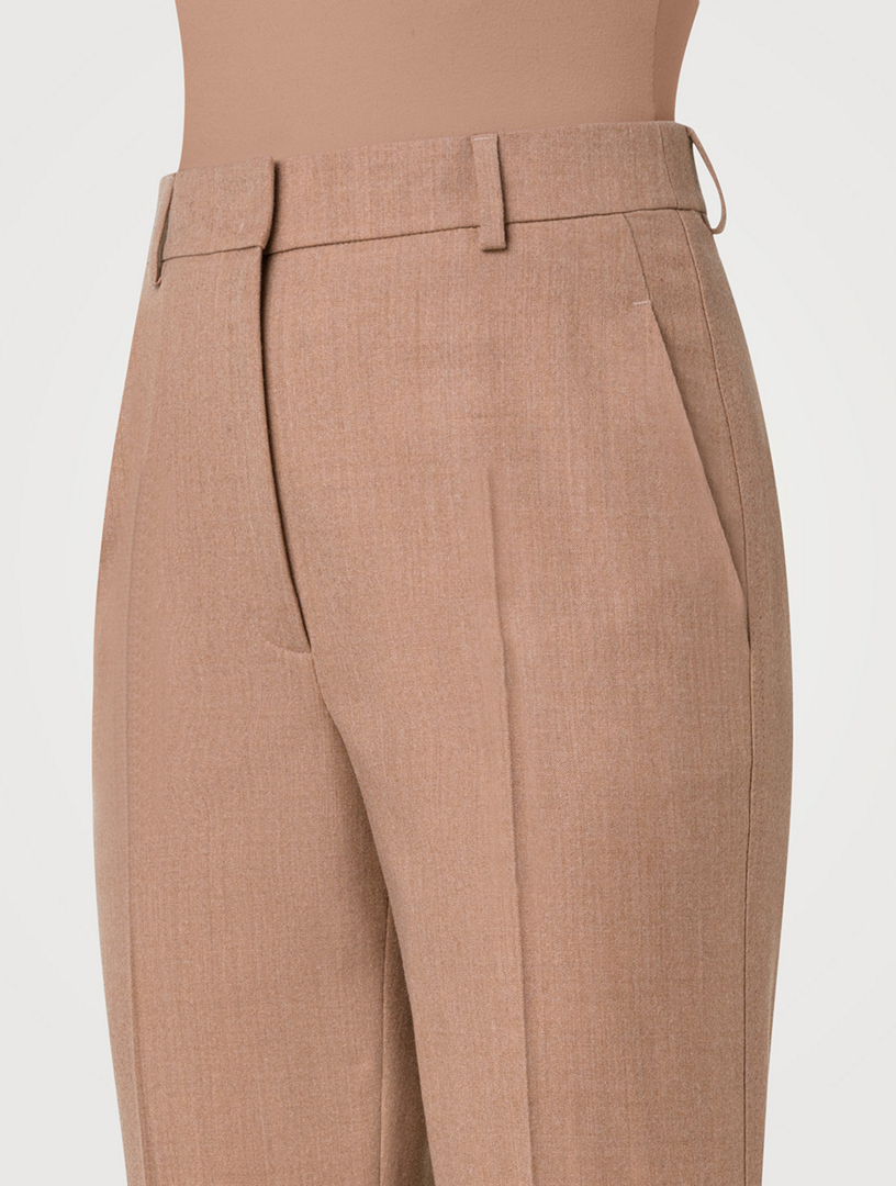 AKRIS Flavin Wool Flannel Straight-Leg Trousers  Beige