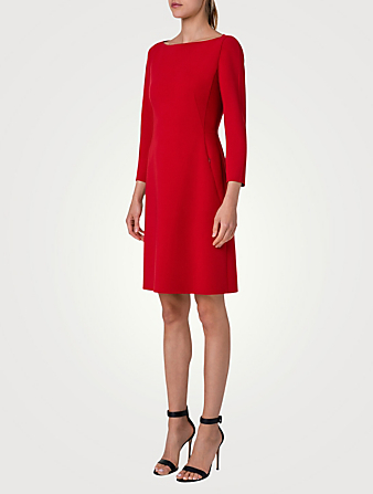 AKRIS Stretch-Wool Double-Face Sheath Dress  Red