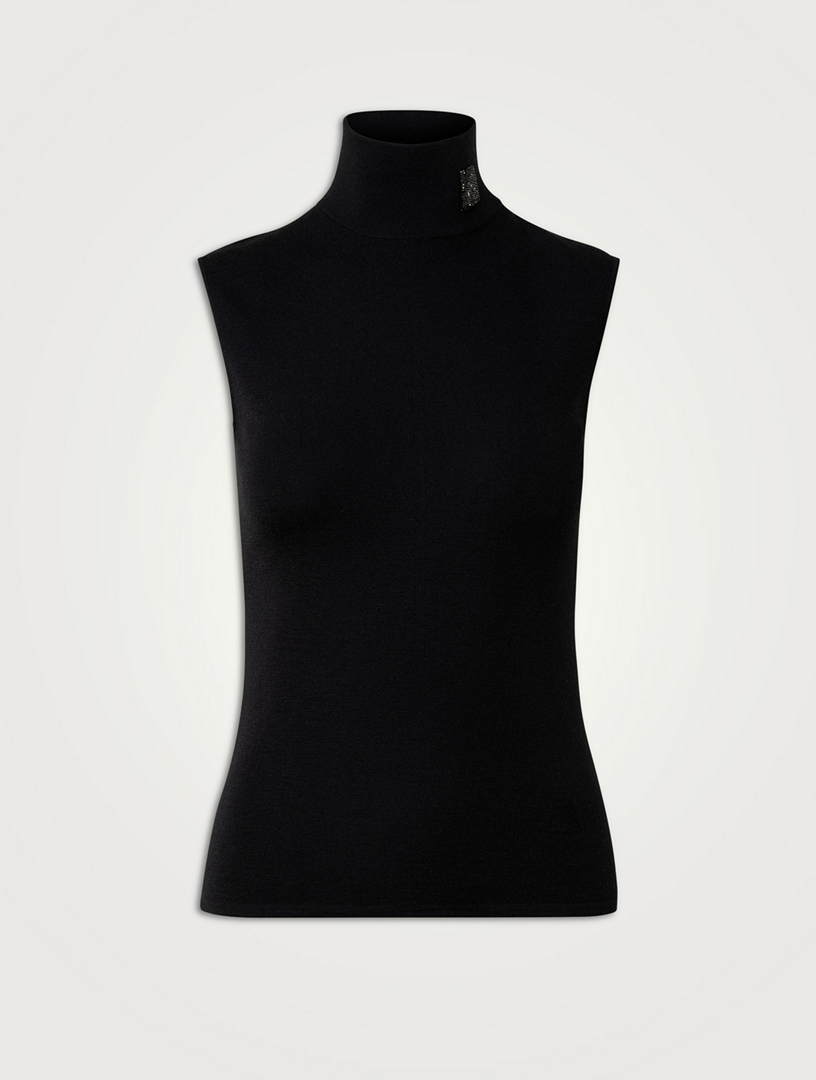 Swarovski Crystal Cashmere And Silk Sleeveless Turtleneck