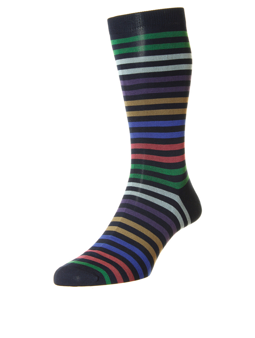 PANTHERELLA Kilburn Mid-Calf Cotton Lisle Socks In Double Block Stripe ...