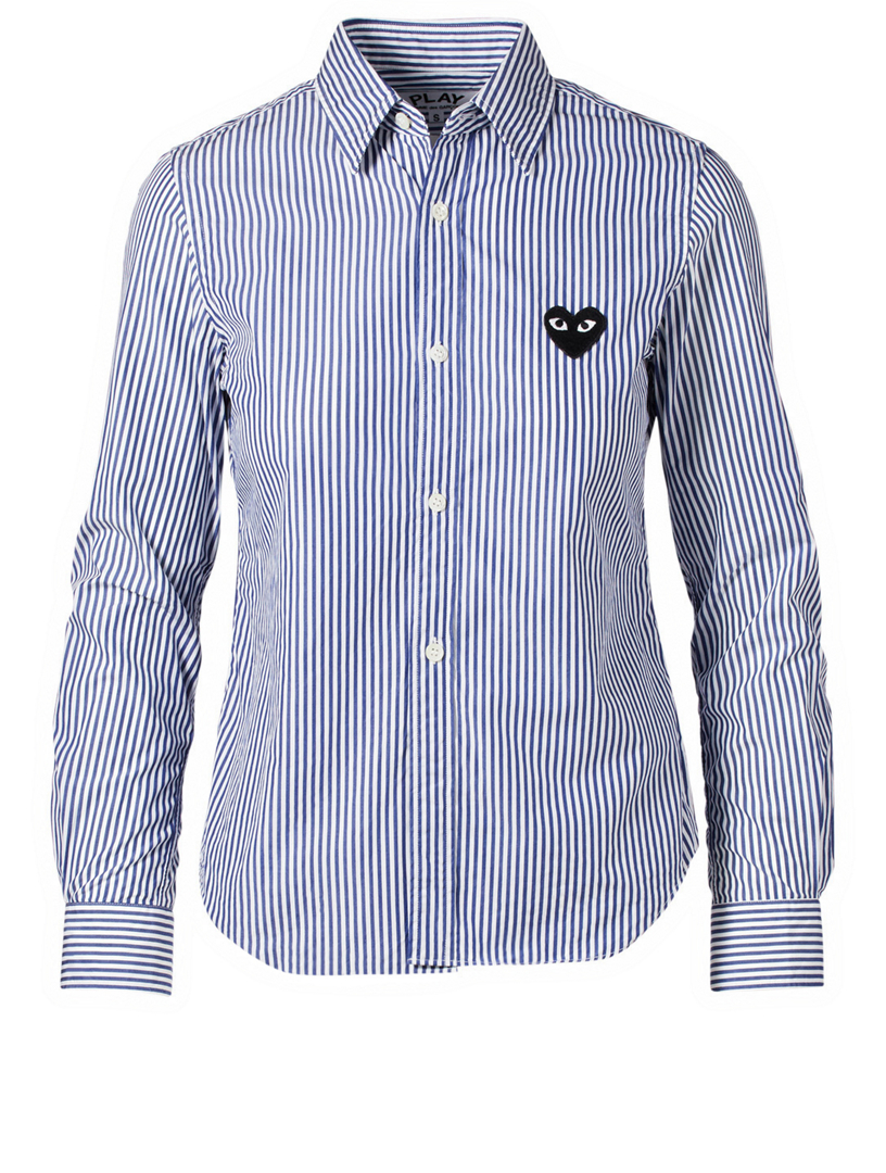 COMME DES GARÇONS PLAY Embroidered Heart Button-Up Shirt In Stripe ...