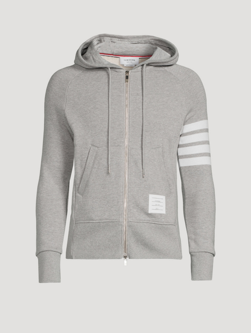 THOM BROWNE Cotton Zip Hoodie With Four-Bar Stripe | Holt Renfrew