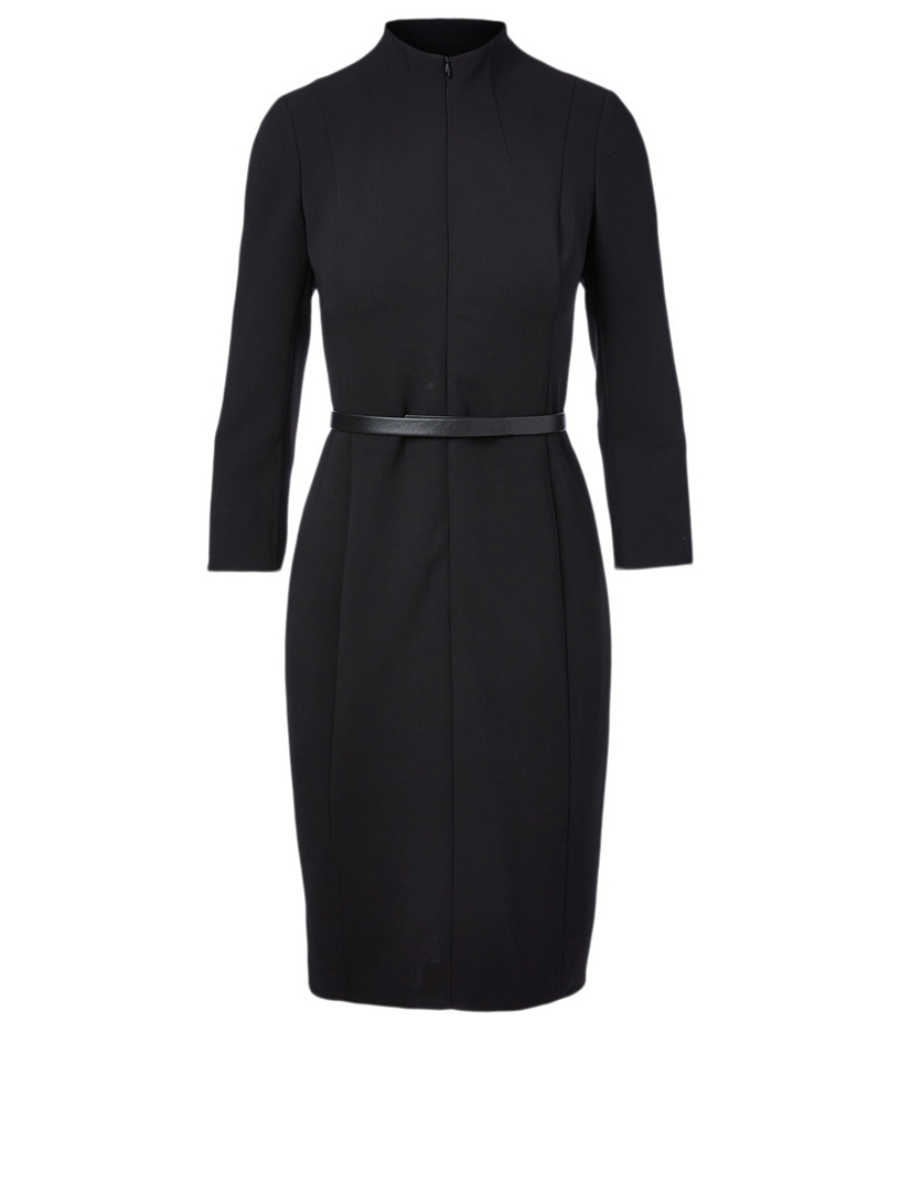 black wool midi dress