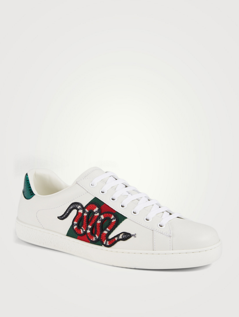 GUCCI Leather Sneakers With Snake Embroidery | Holt Renfrew