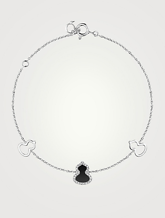 QEELIN Bracelet Petite Wulu en or blanc à 18 ct garni d'onyx et de diamants Femmes Argent
