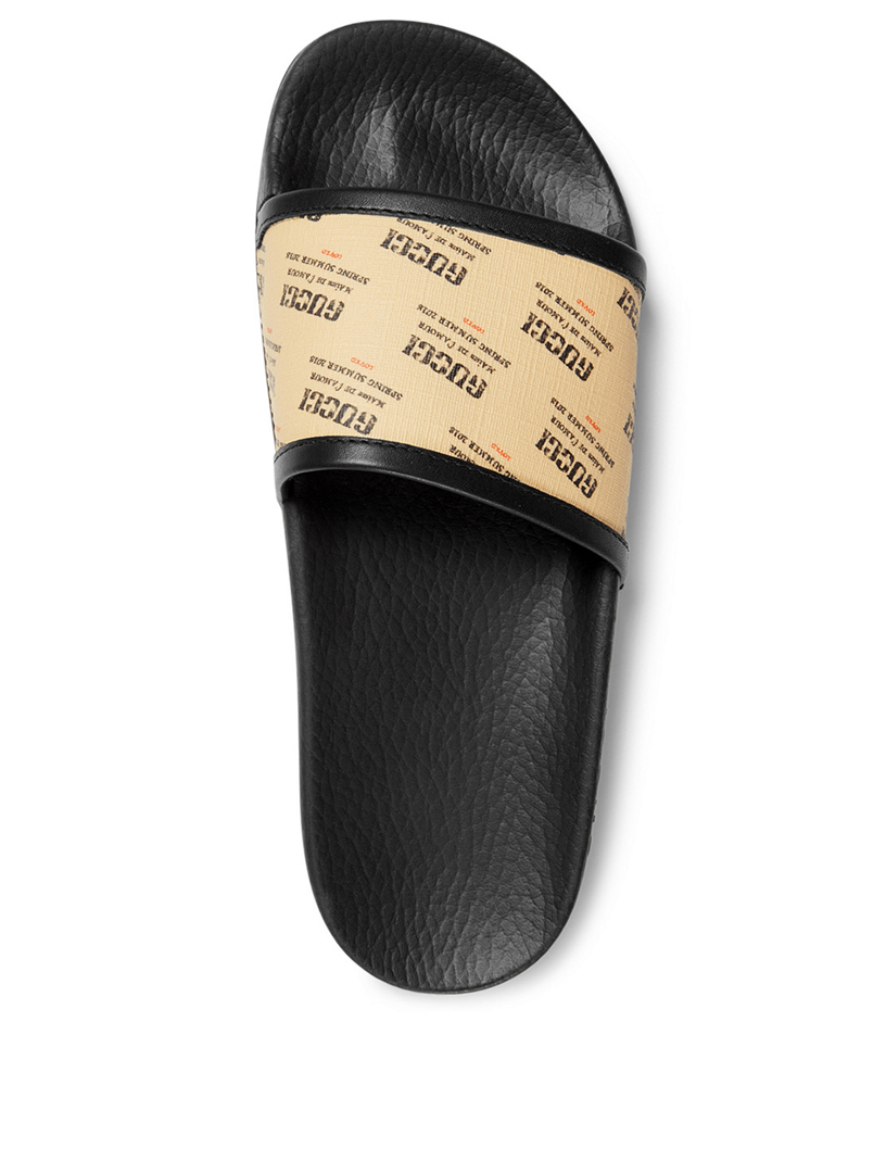 GUCCI Pool Slides In Gucci Stamp Print 