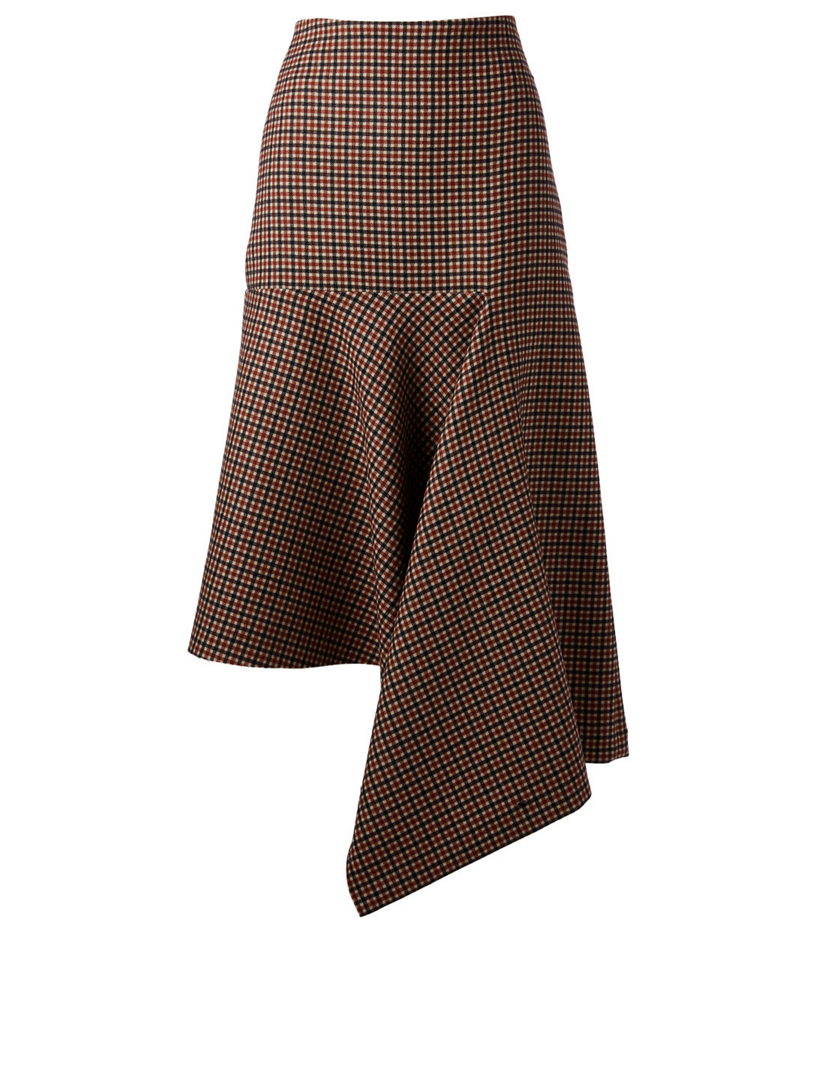 BALENCIAGA Wool Godet Skirt In Check Print Women's Brown