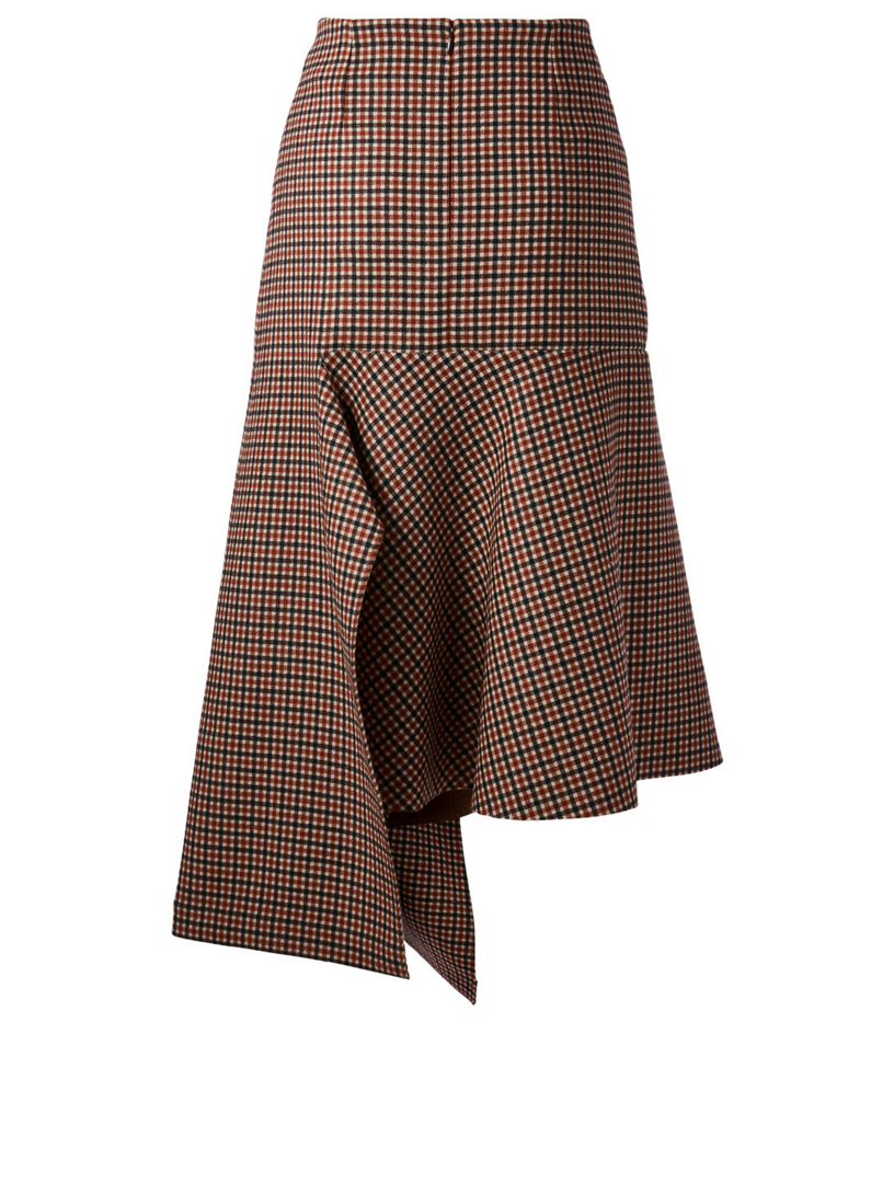 BALENCIAGA Wool Godet Skirt In Check Print Women's Brown