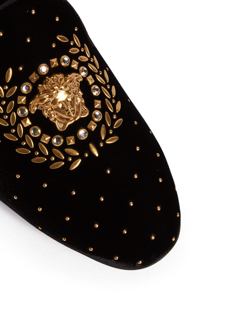 VERSACE Medusa Leaves Velvet Mules Women's Black