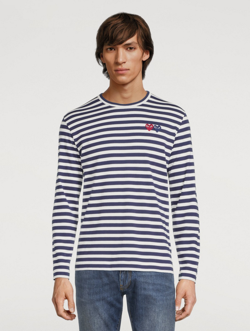 COMME DES GARÇONS PLAY Heart Patch Long-Sleeve T-Shirt In Striped Print ...